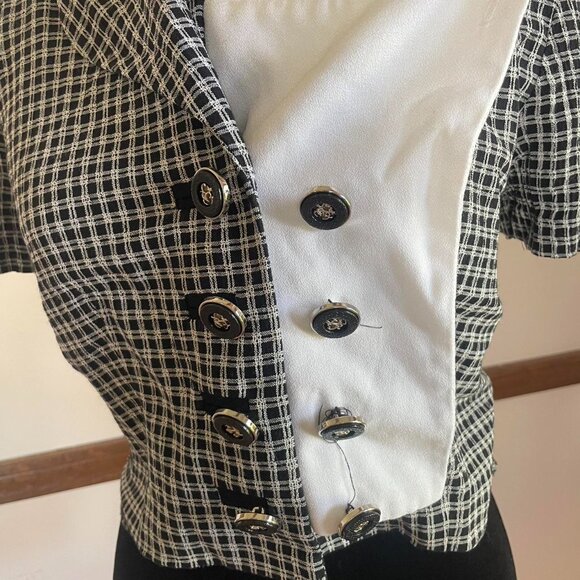 Vintage 90s Scarlett Cropped Blazer Top Short Sleeve Plaid Checkered XS/S 90s - Picture 2 of 7